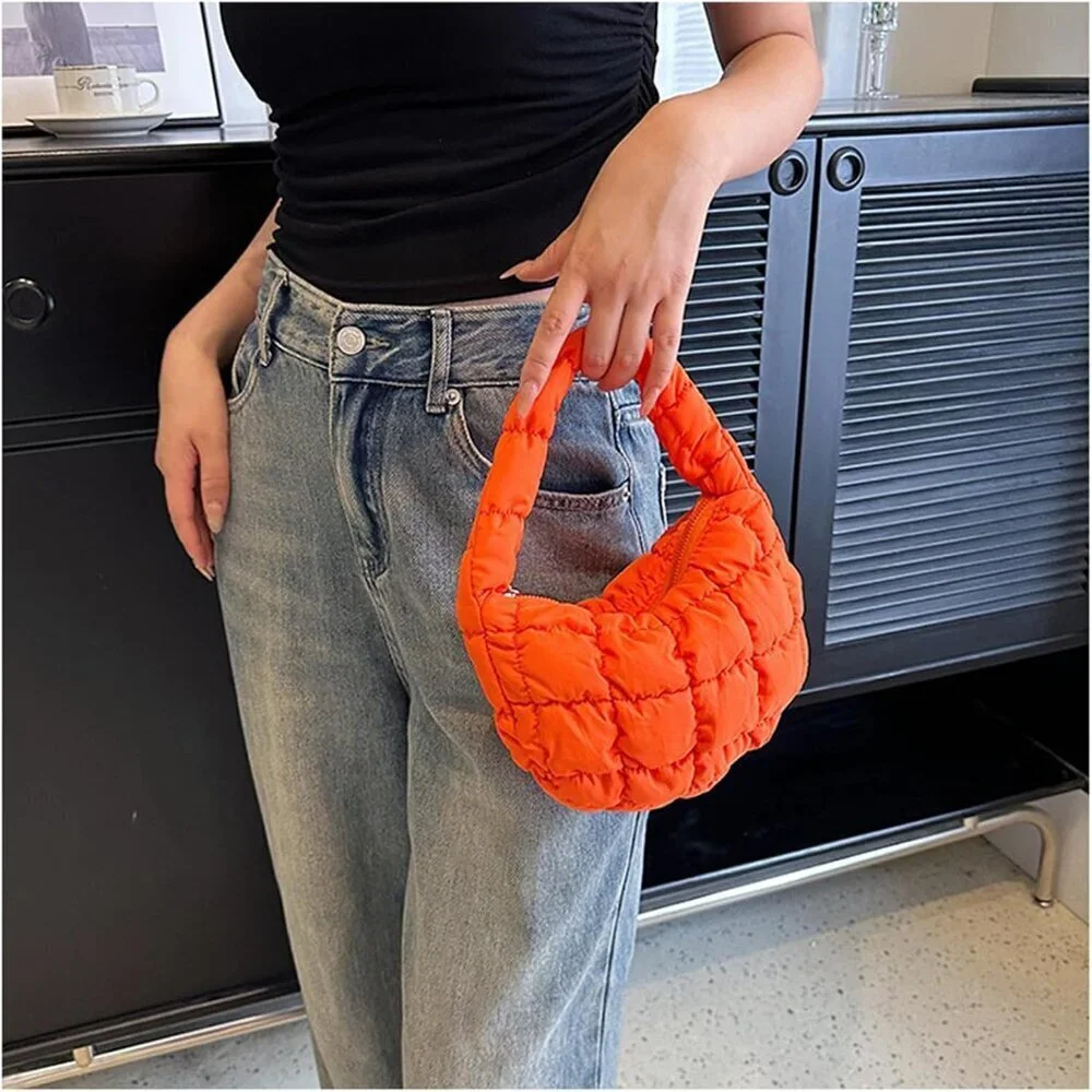 Puffer Bag Women Mini Quilted Bubble Crescent Wrist Satchel Purse